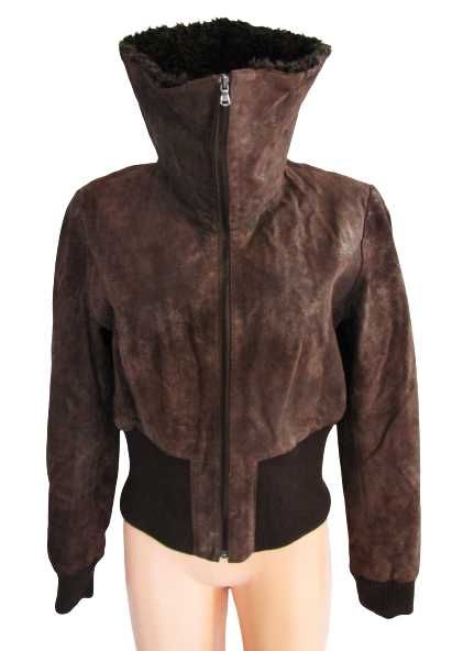 GUESS metaliczna kurtka damska pilotka zamsz naturalny M/L