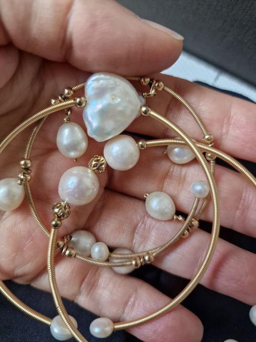 Conjunto 3 Pulseiras Douradas de Pérolas Barrocas