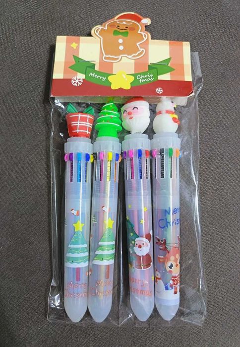 Esferográficas de Natal coloridas. ( 1 conjunto com 4 unidades)