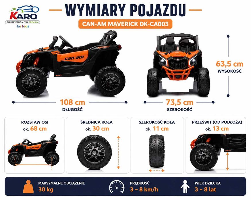 Auto na akumulator CAN-AM Maverick Pojazd dla dzieci 4x4 Full Led EVA