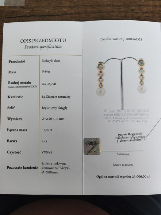 Piękne złote kolczyki z diamentami pr 750 18k 9.44gr 1.5ct unikat!!!