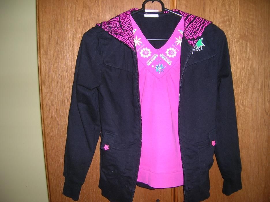 Bluza dziewczęca czarna z kapturem+bluzeczki na 134