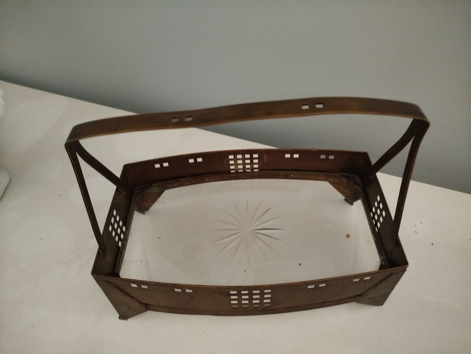 Patera, koszyk mosiężny szkło kryształowe. Zabytek, antyk.