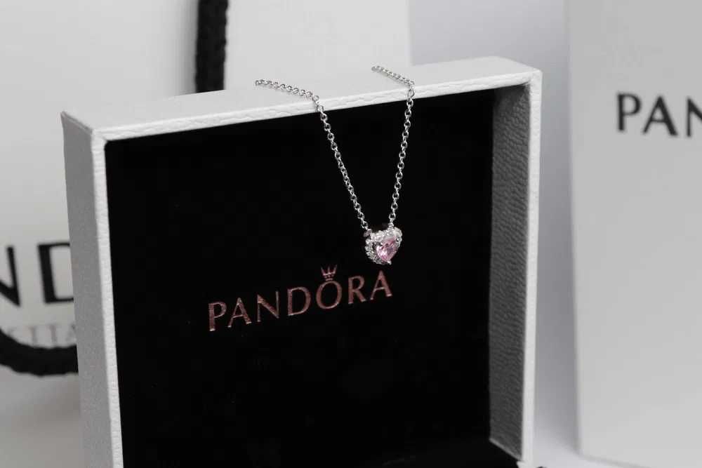 Pandora намисто блискуче серце з рожевевим ореолом