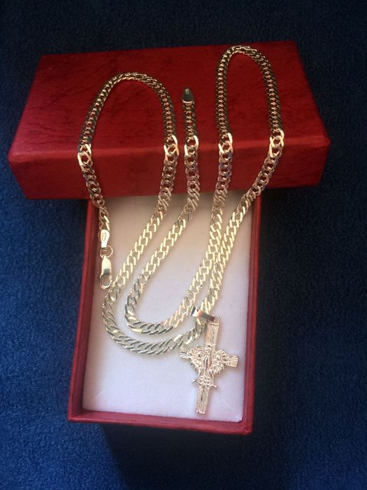 Nowy Srebrny Łańcuszek 50 cm Rombo 3,7mm + krzyżyk próba 925. Sklep