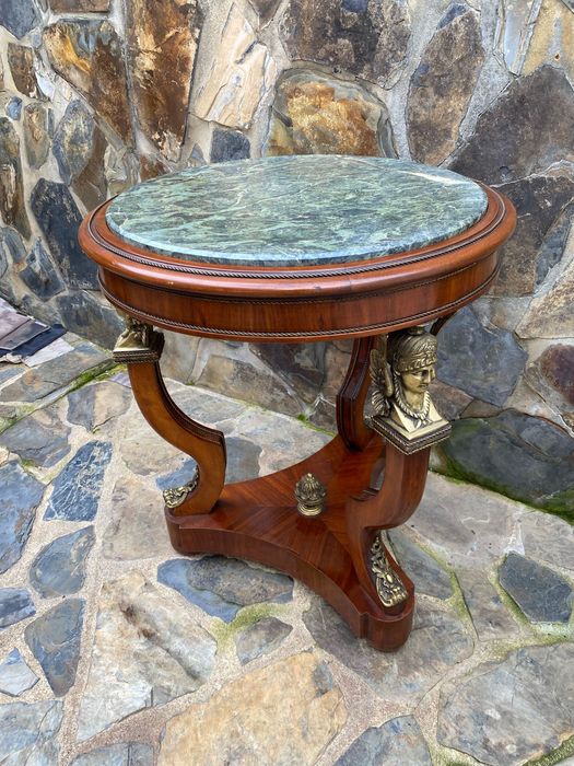 Mesa Centro Império Madeira Bronze Mármore 78 cm