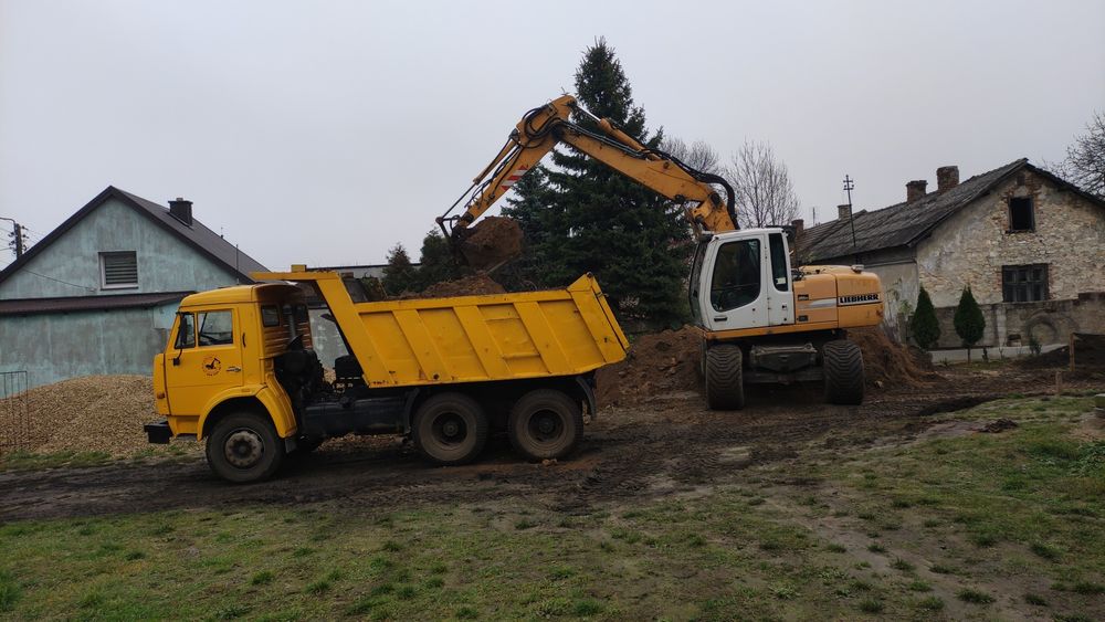 Usługi koparką obrotową i wywrotką transport koparko ładowarka
