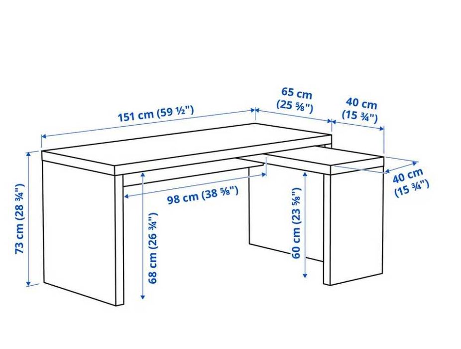 Secretária c/painel extraível, branco, 151x65 cm (Ikea)