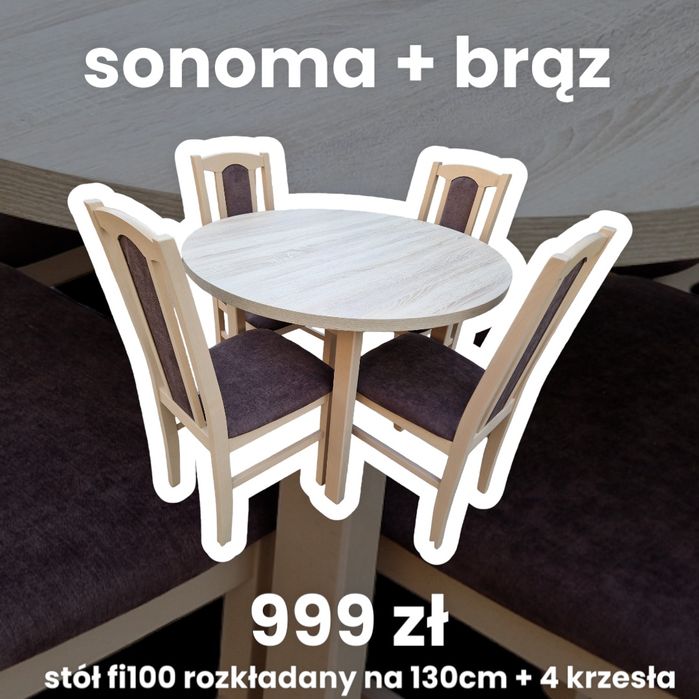 Nowe: Stół okrągły + 4 krzesła, różne kolory, transport cała POLSKA