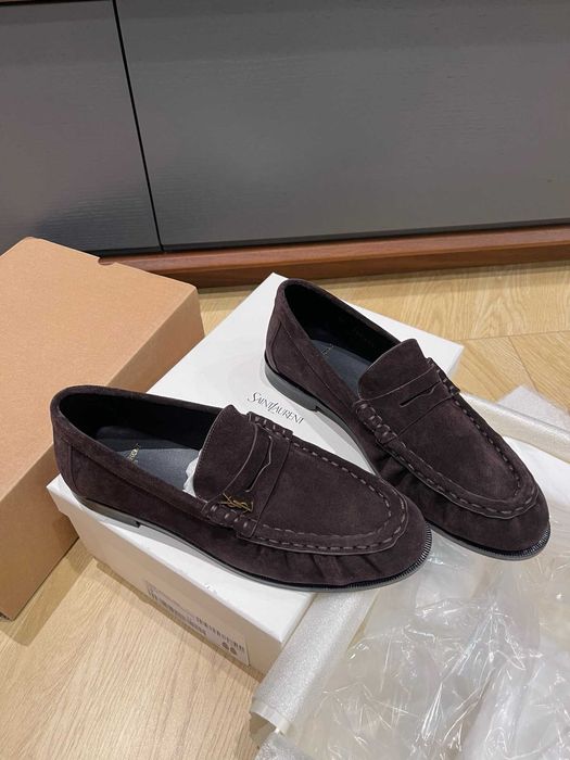 Коричневые лоферы Saint Laurent Le Loafer YSL коричневі лофери замшеві