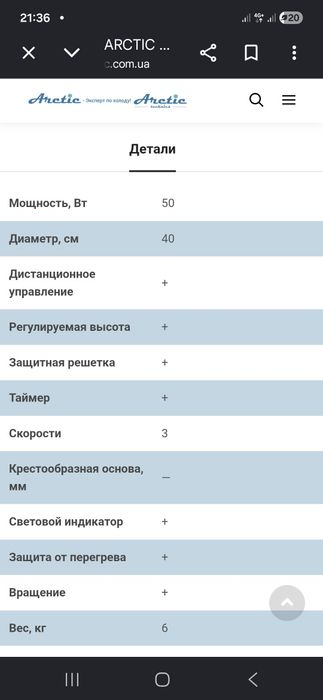 Вентилятор напольный ARCTIC ARX-2/221