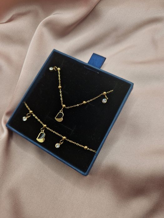 Komplet biżuterii złoty stal chirurgiczna naszyjnik bransoletka