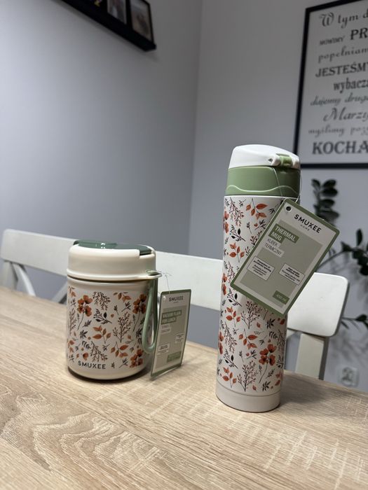 Zestaw jesieniary kubek termiczny bidon termos nowy Smukee