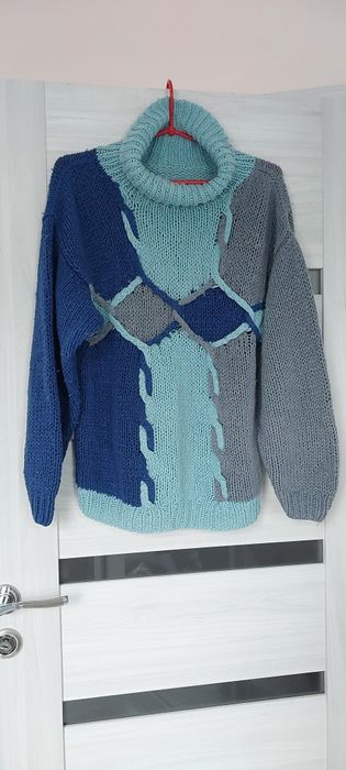 Sweter gruby wełniany golf M L vintage