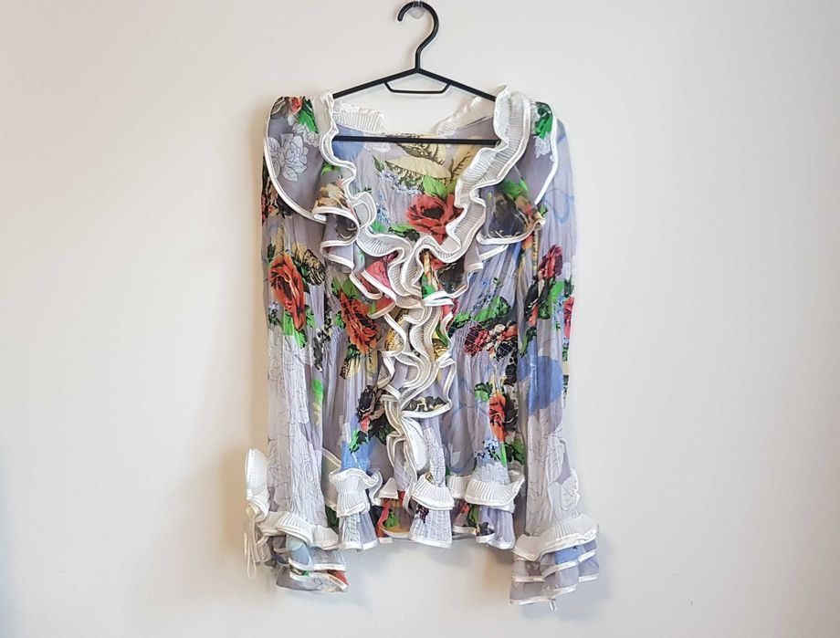 Damska romantyczna modernistyczna bluzka z kwiatami i falbanami M/L/XL