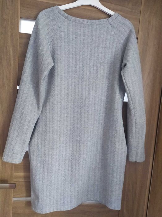 Sukienka sweterkowa szara S M L sweter kieszenie wiosna jesień zima