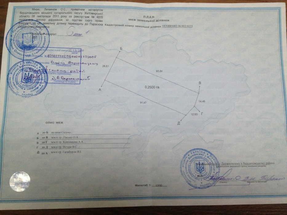 Земельна ділянка Приватизована Бердичівський р. с. Радянське Романівка