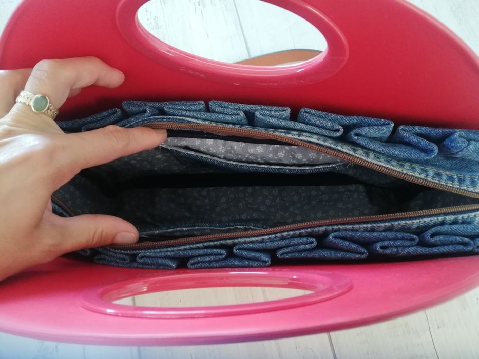 Moon Rosso czerwona torebka O bag O bag skórzany pasek ze skóry jeans