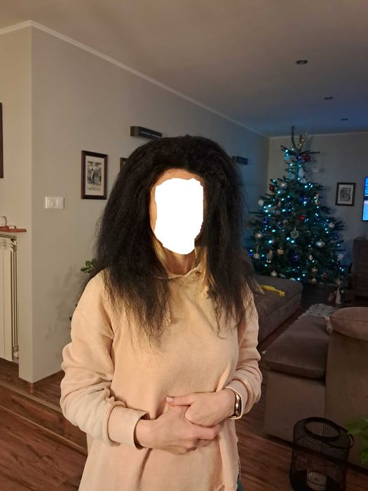 nowa peruka + rzęsy, długie czarne sztuczne włosy