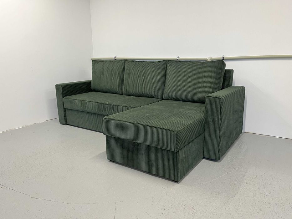 Narożnik Sofia. Rogówka. Sprężyny bonell, 2 pojemniki automat, sztruks