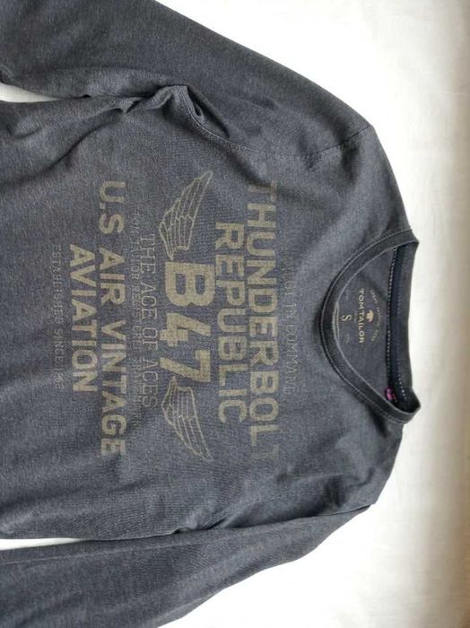 Bluzka typu "long-sleeve" grafitowa z nadrukiem - S - "Tom Tailor".