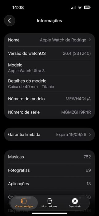 Apple Watch Ultra 3 49mm c/ Ocean Band + Nomad Stratos — Garantia