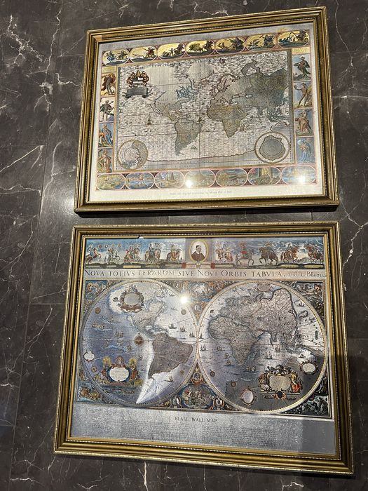 Mapa świata Moses Pitt 1681 + Willem Blaeu  1648 Obraz