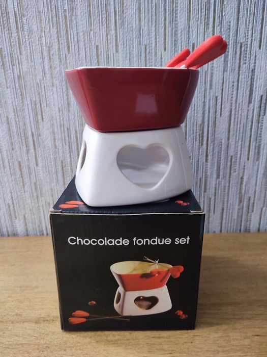 Керамічний горщик для шоколадного фондю у формі серця, набір для фондю