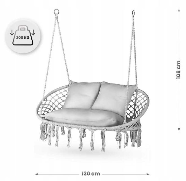 FOTEL WISZĄCY DWUOSOBOWY podwójny hamak huśtawka + poduszki gratis