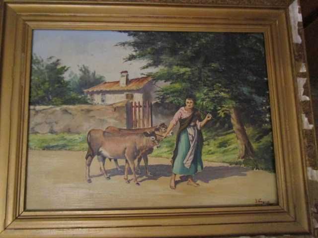 quadro a óleo pintura antiga com moldura