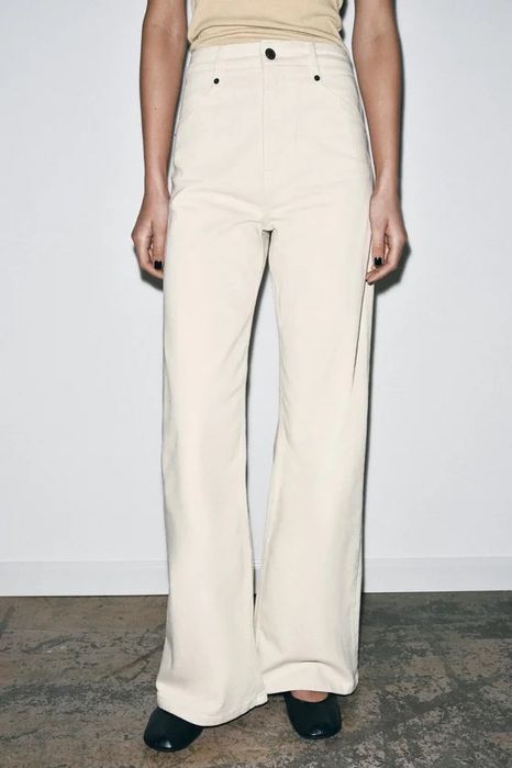 Джинси zw collection wide leg із високою посадкою zara, молочні wide leg zara