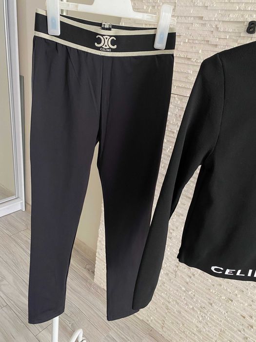 Celine spodnie legginsy na gumie logowane