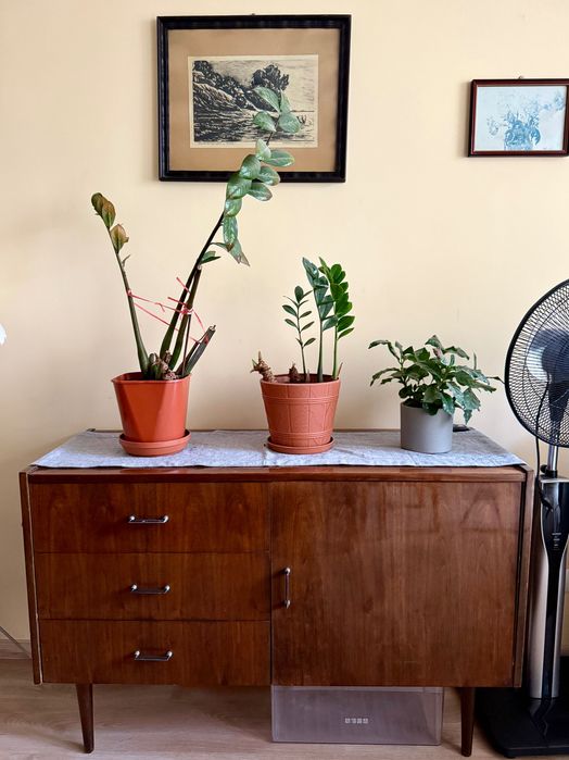 Zestaw mebli PRL – szafa x2, komoda, biblioteczka, lata 60/70