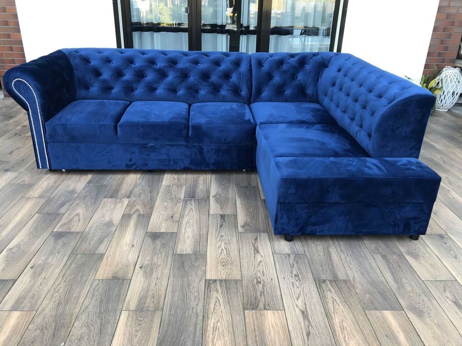 Narożnik chesterfield z funkcją spania