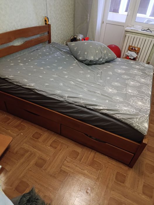 Ліжко дерев'яне з буку+ 4 ящики