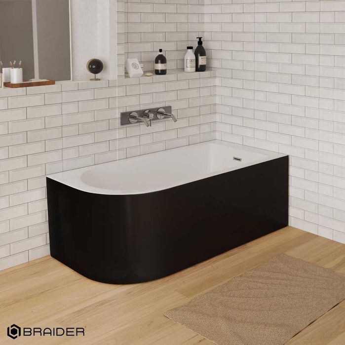 BRAIDER Akrylowa Wanna Narożna RESTIA Prawa 180 Czarno-biała Przelew