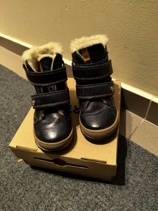 Kozaki skórzane Bartek 23 ciepłe z wełną kozaczki granatowe śniegowce