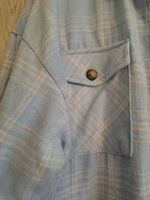 Koszula długa damska kurtka krata baby blue 48 50 plus size płaszczyk