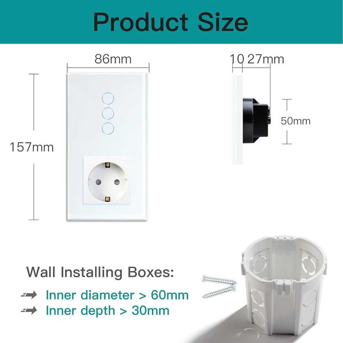 BSEED Gniazdko i przełącznik SMART WiFi dotykowe szkło