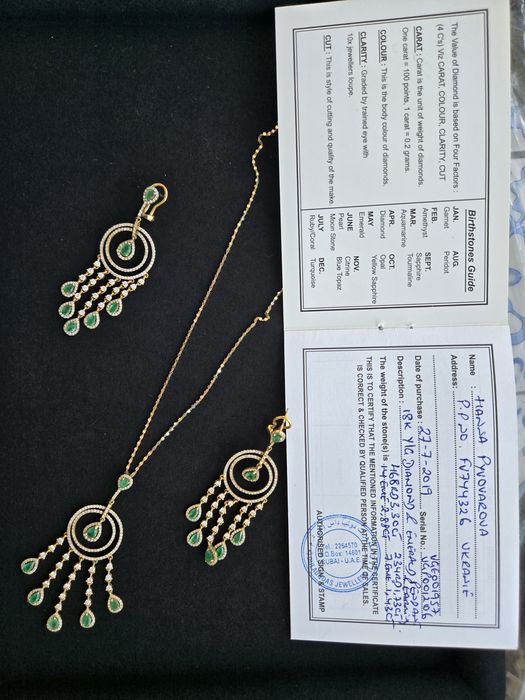 Набір діаманти смарагди,  золото, кольє і сережки