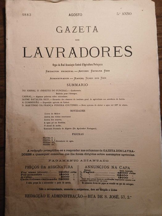 Gazeta dos Lavradores, Agosto de 1883