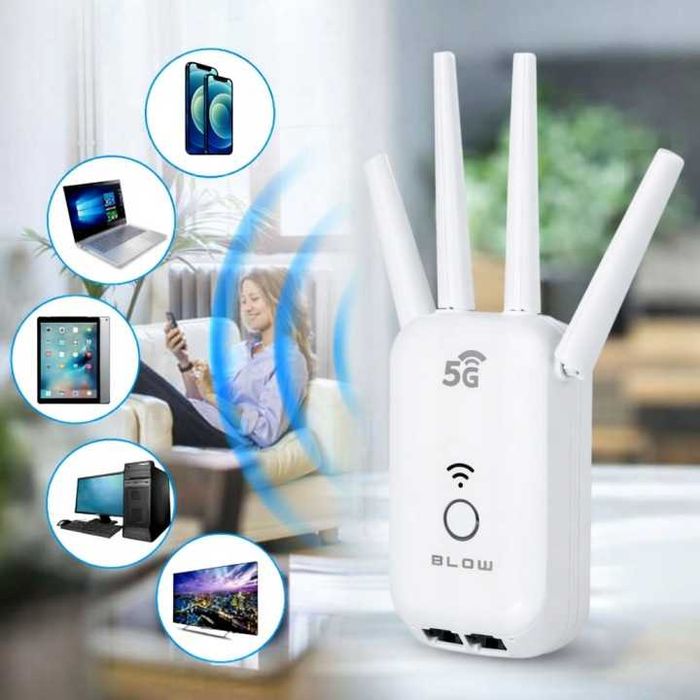 MOCNY Wzmacniacz sygnału Wi-Fi sieci router 5G 2.4 5GHZ repeater WPS
