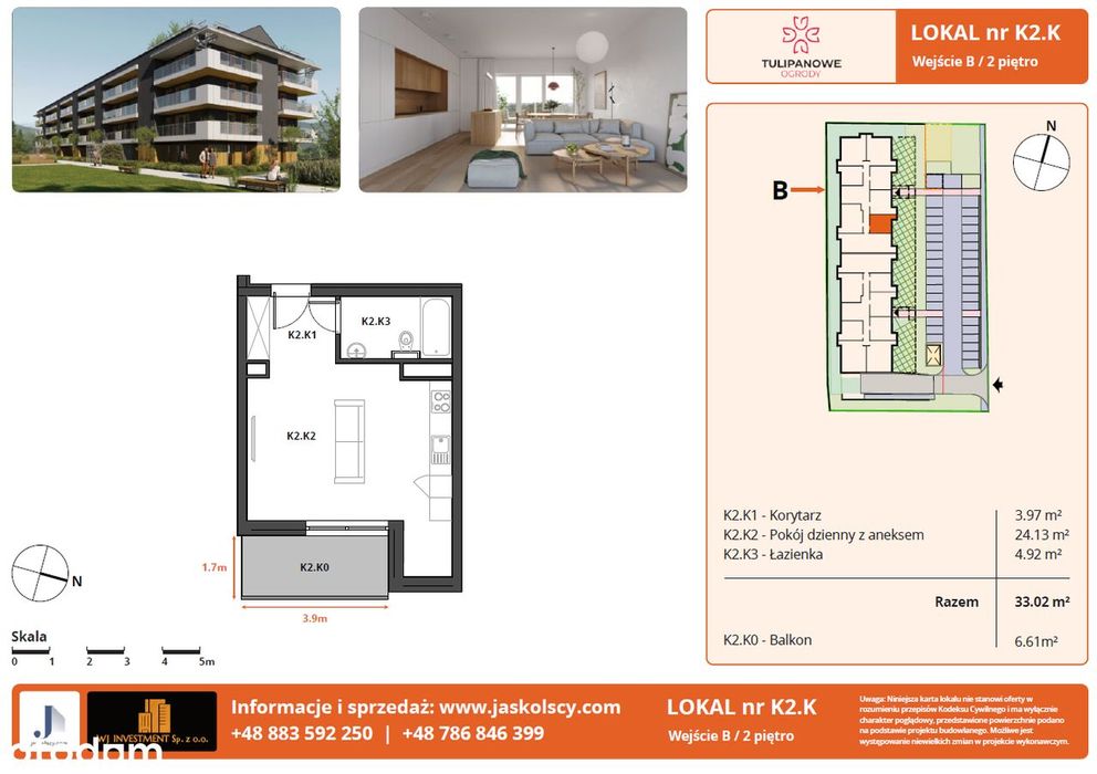 Kawalerka 33,02 m² | 2 piętro | Tulipanowe Ogrody Bielawa
