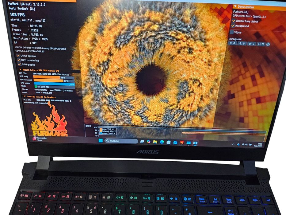 Laptop gamingowy Gigabyte Aorus 5 i7 12th RTX 3070 1 TB SSD 16GB RAM
