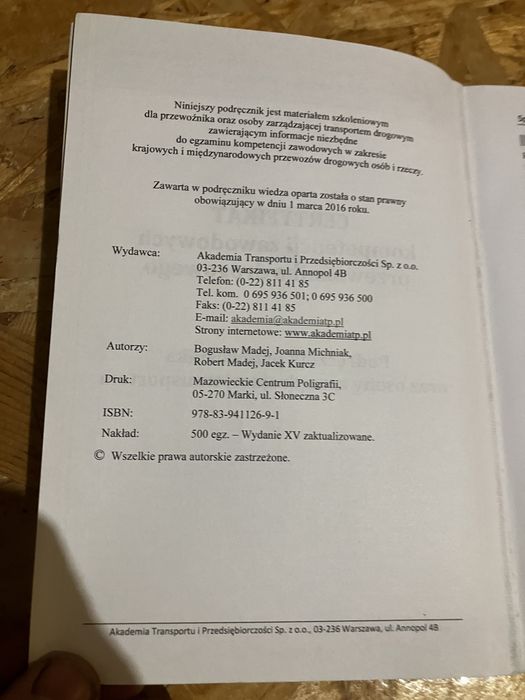 Certyfikat kompetencji zawodowych przewoźnika Podręcznik przewoźnika