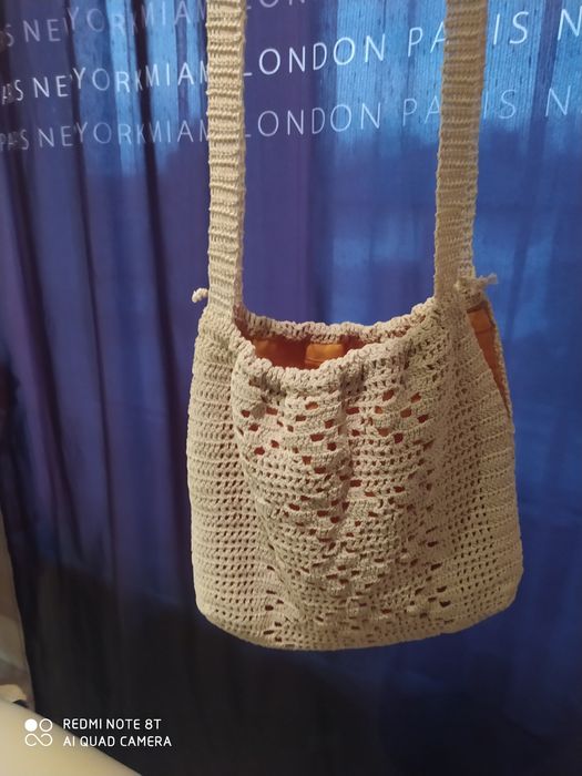 Szydełkowa torebka kremowa, rozmiar ok.30cm/30cm