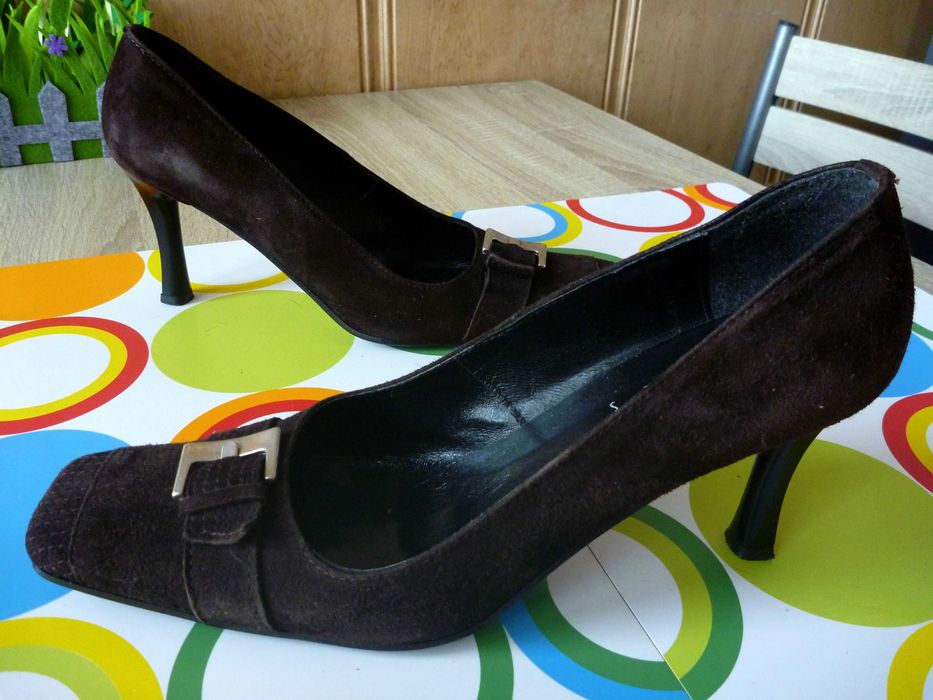 Brązowe czółenka ze skóry naturalnej LAN-KARS - 39