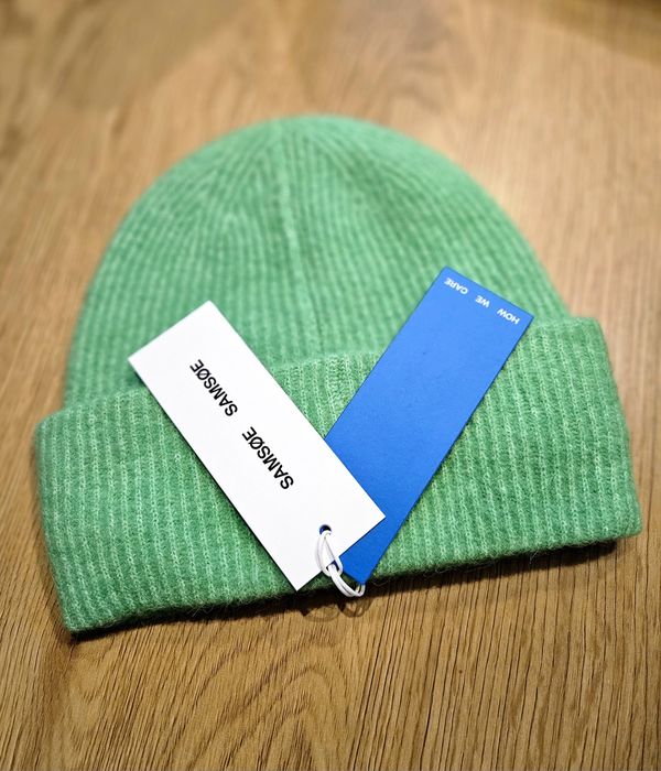 Czapka wełniana alpaka Samsoe Samsoe wiosenna zielona nowa z metką