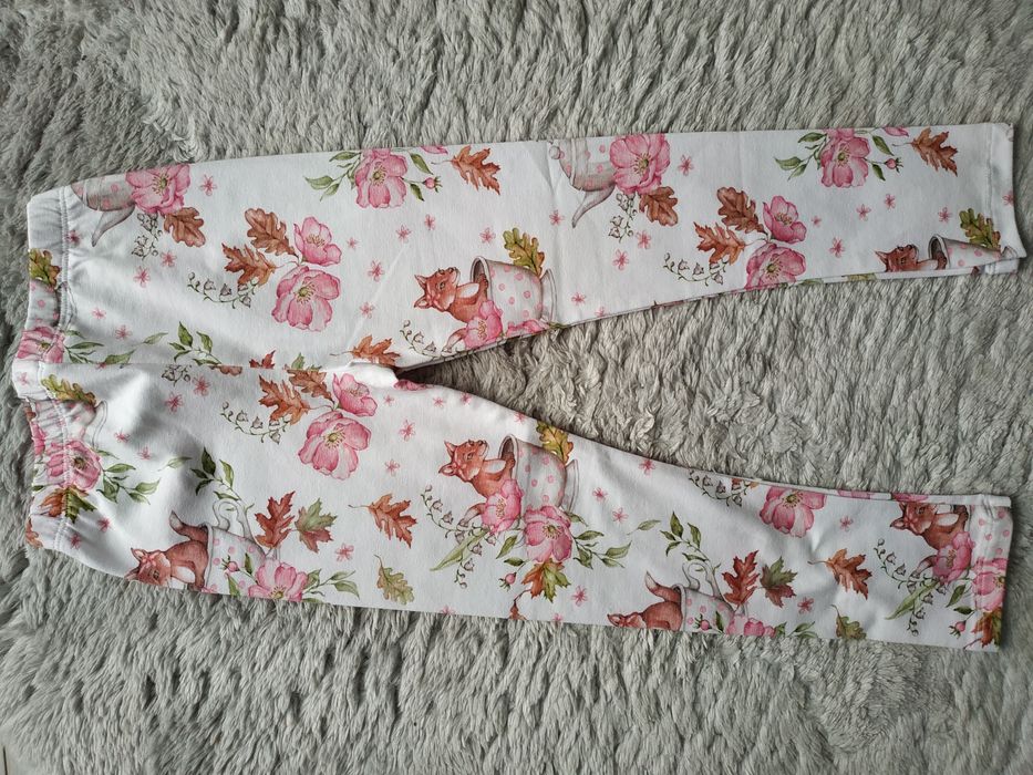 Nowe legginsy/print/kwiaty/liście/lis/prezent/Haydi/r.98