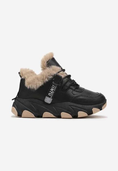 Nowe Czarne botki sneakersy z futerkiem sznurowane 39